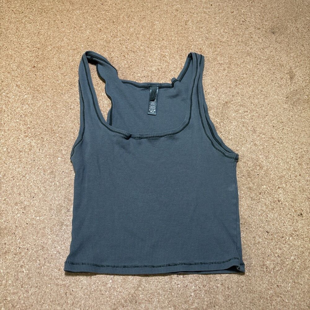 SKIMS Ribbed Tank Top Sage Green Scoop Neck Sleeveless Cotton Blend Size S I3